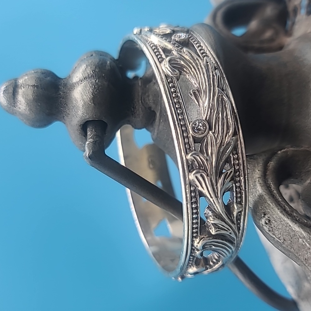 Brighton "LE LOUVRE" Art Nouveau Bangle w Carved Scrolls & Swarovski Crystals! - Picture 2 of 11